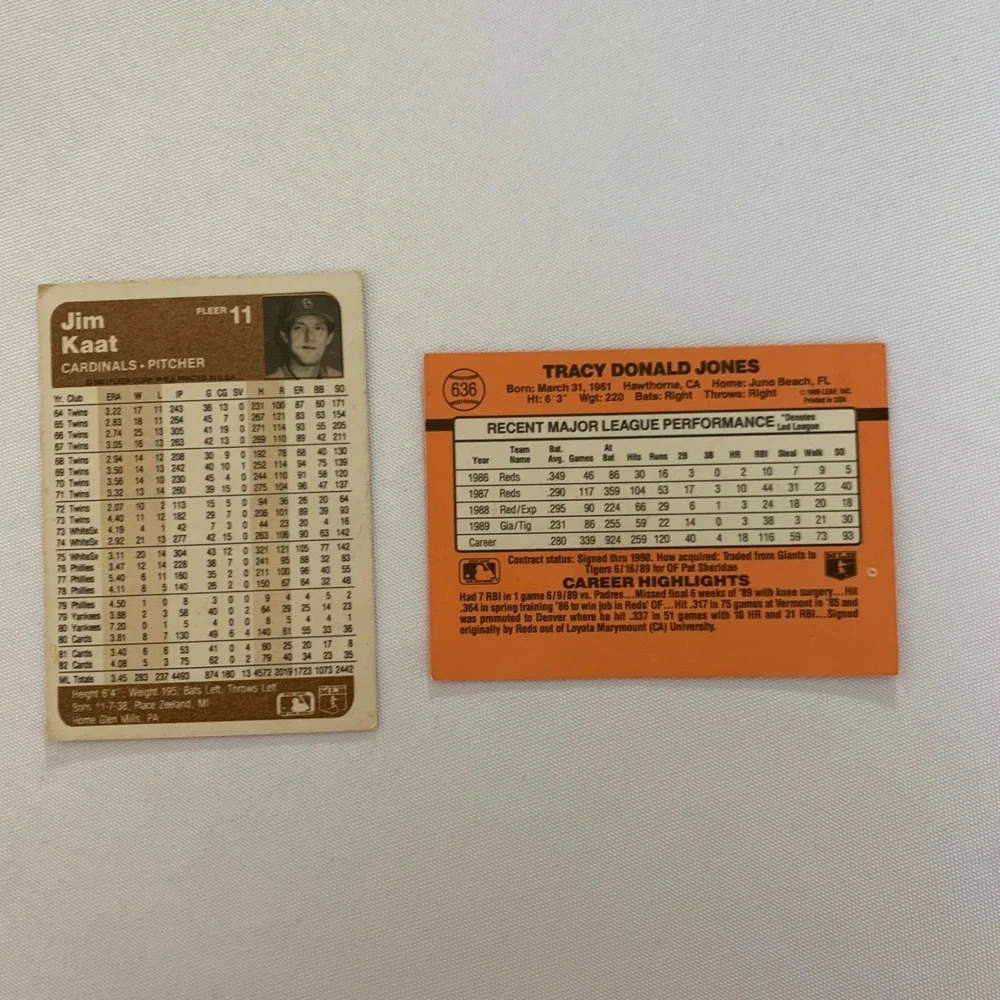 Baseball Cards 1990 Donruss Tracy Jones Detroit Tigers 1983 Jim Kaat‎ Cardinals